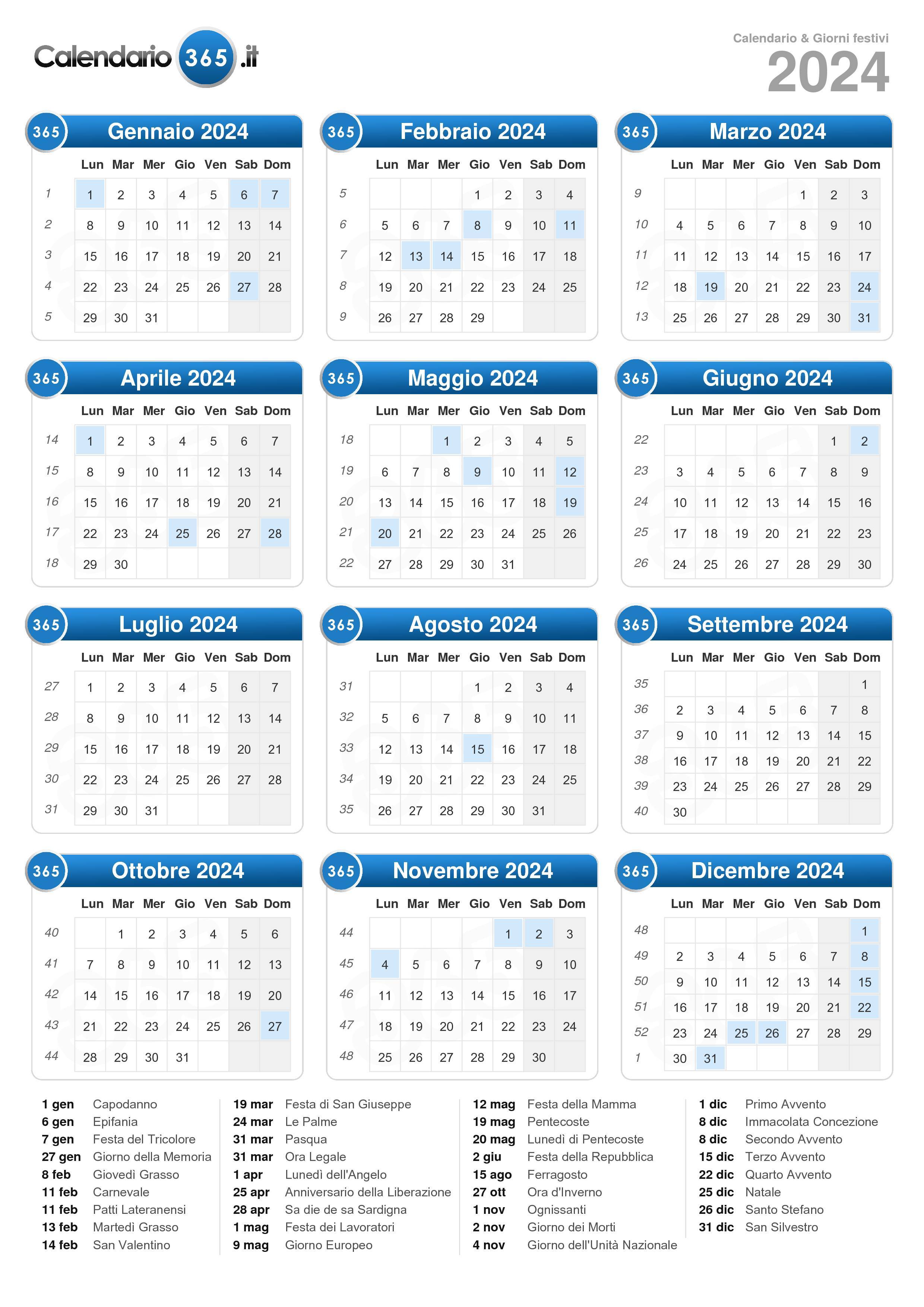 Acquista Calendario annuale settimanale annuale 2024, calendario