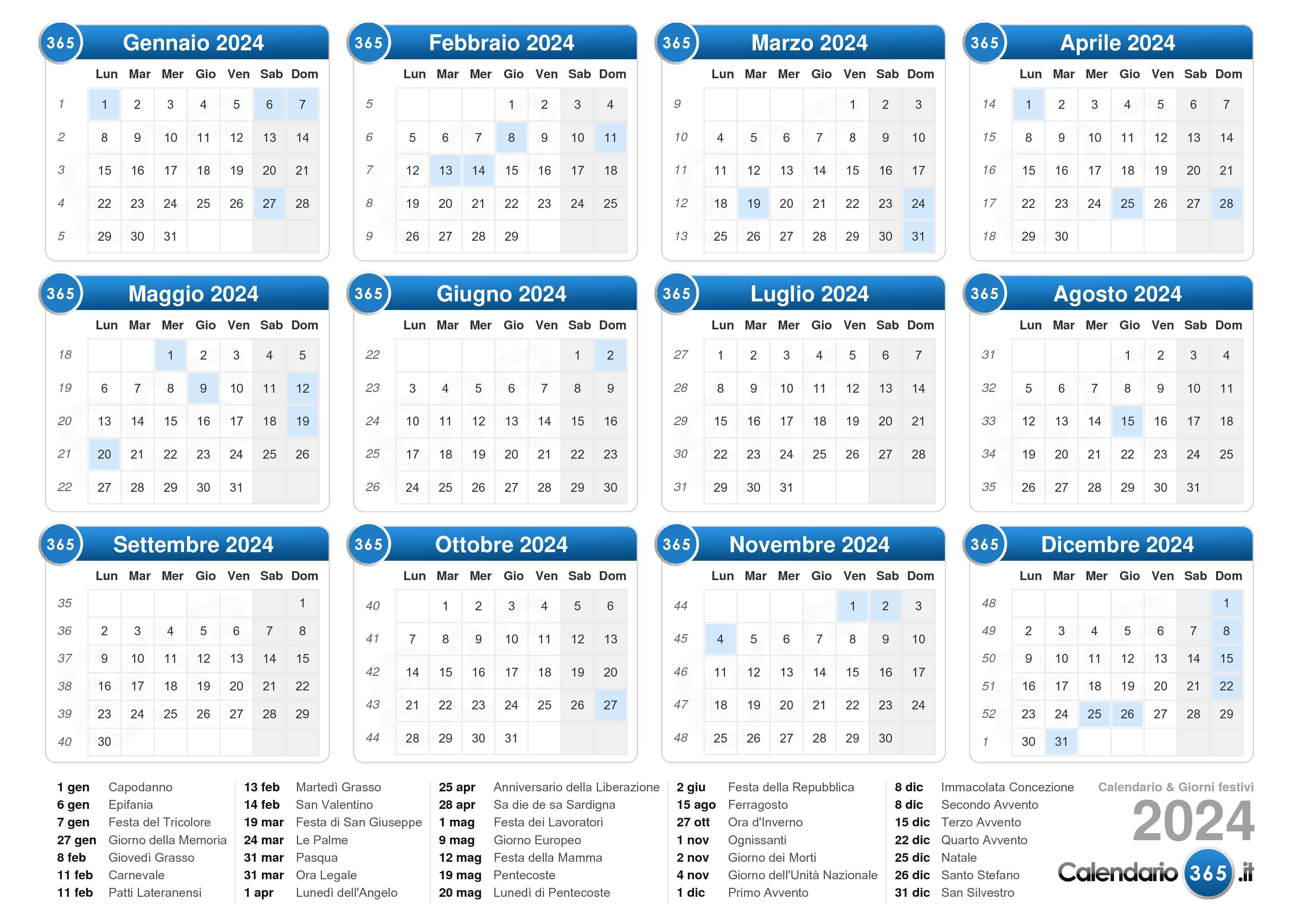 Giorni Calendario 2024
